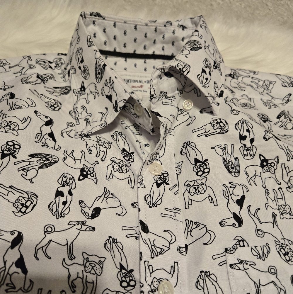 National Hound Men's Black and White Dog Print Shirt
